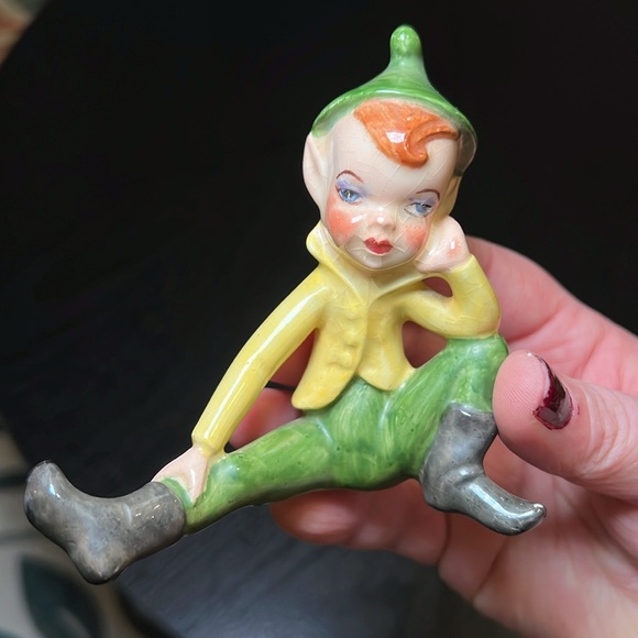 Vintage Handpainted Kitsch Redhead Ceramic Pixie Elves Christmas Figurines - Picture 8 of 12